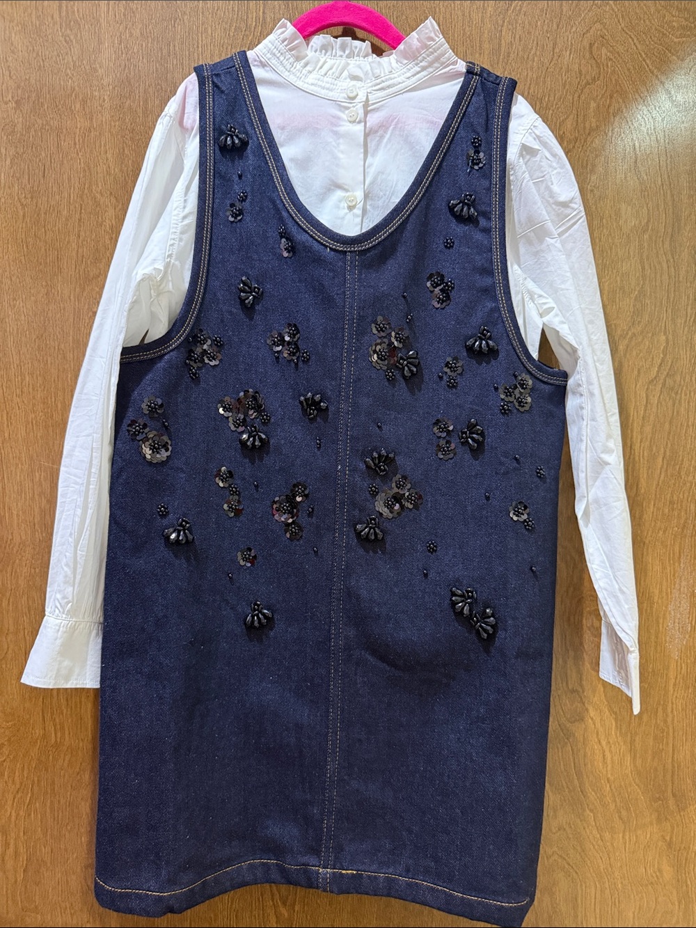 H&M Navy Embellished Denim Pinafore Dress